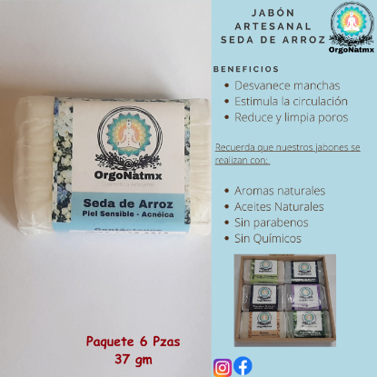 Imagen de Jabón Artesanal 37 gm Seda de arroz(Paquete 6 pzas)