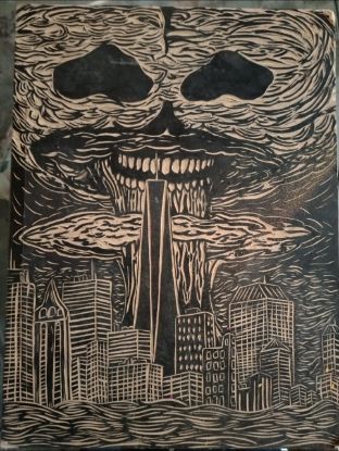 Imagen de Arte Xilografía, Apocalipsis, cuadro decorativo, plancha de impresión de madera