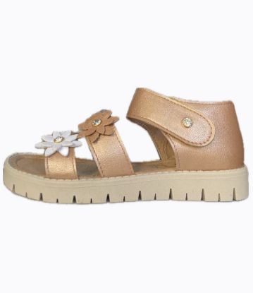 Imagen de Huarache Flores Para Niña Ebony Oro Rosado
