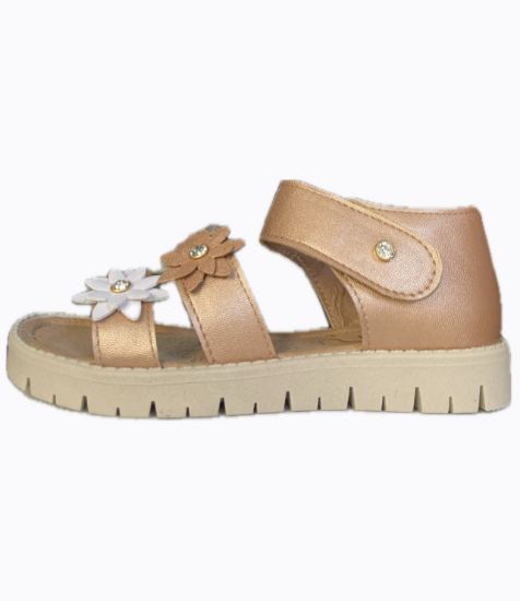 Imagen de Huarache Flores Para Niña Ebony Oro Rosado