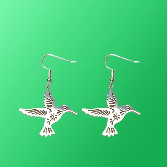 Imagen de Hermoso Dije Colibri Grande Acero Inoxidable  en Aretes, Dije/Collar o Juego Alta Durabilidad+ 9 Modelos a Escoger X1col