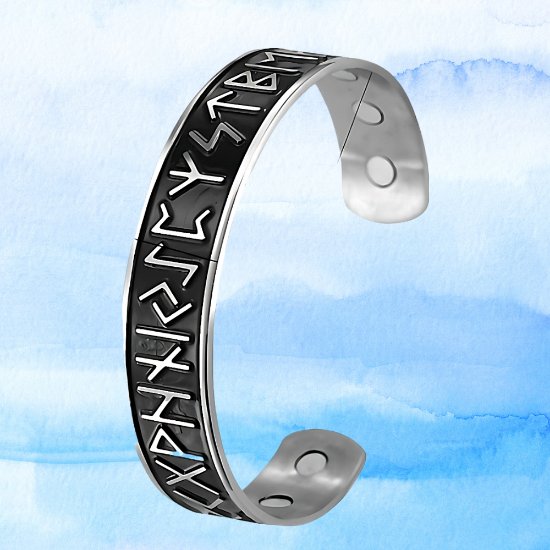 Imagen de 1 Brazalete Vikingo Poderosas Runas 3D Protectoras CURADO Ajustable de ACERO  