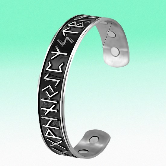 Imagen de 1 Brazalete Vikingo Poderosas Runas 3D Protectoras CURADO Ajustable de ACERO  
