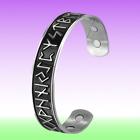 Imagen de 1 Brazalete Vikingo Poderosas Runas 3D Protectoras CURADO Ajustable de ACERO  