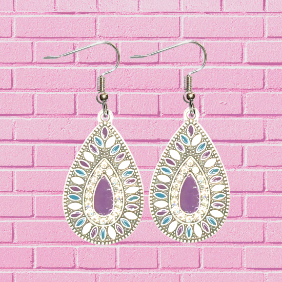 Imagen de Elegantes Dije(s)  en 1 Par Aretes o  en Juego Alta Durabilidad Gota Grande 35x25mm + Incrustaciones Cristal Zirconia Para Toda Ocasion +9 MOdelos a Escoger x1aregg