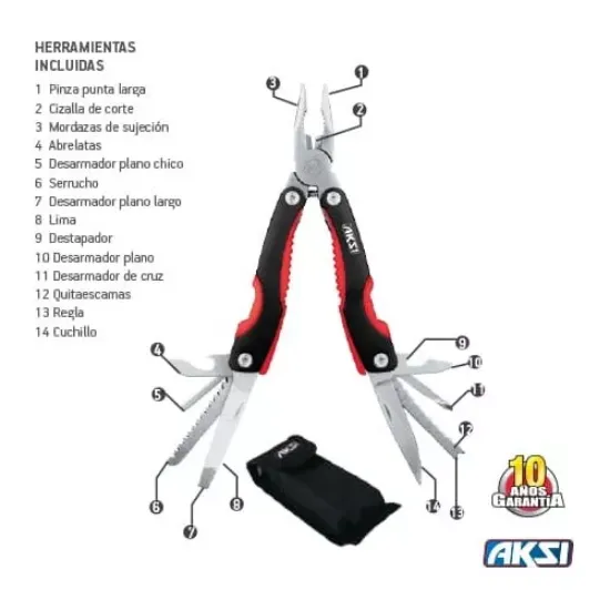 Imagen de Navaja Multiherramienta Aksi 14 Funciones Acero Inoxidable