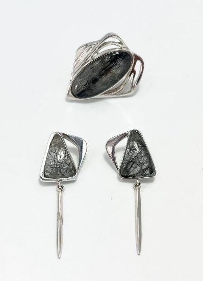 Imagen de Juego aretes y anillo cortinas de plata