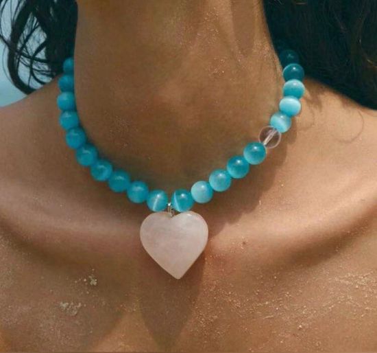 Imagen de Audy Joyas Collar con piedra de Cuarzo Azul y Cuarzo Rosa