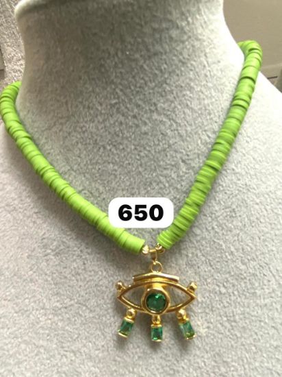 Imagen de Audy Joyas Collar con piedras verde con dije de Ojo