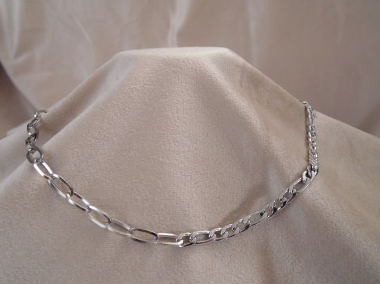 Imagen de Cadena de eslabones combinada en color plata hecha de Acero Inoxidable