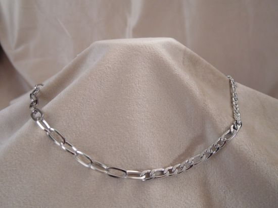 Imagen de Cadena de eslabones combinada en color plata hecha de Acero Inoxidable