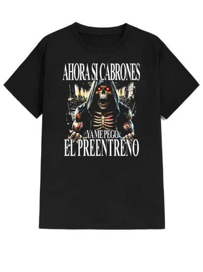 Imagen de Playera manga corta 100% algodón calacas chidas gym " Ya me pego el pre entreno" 