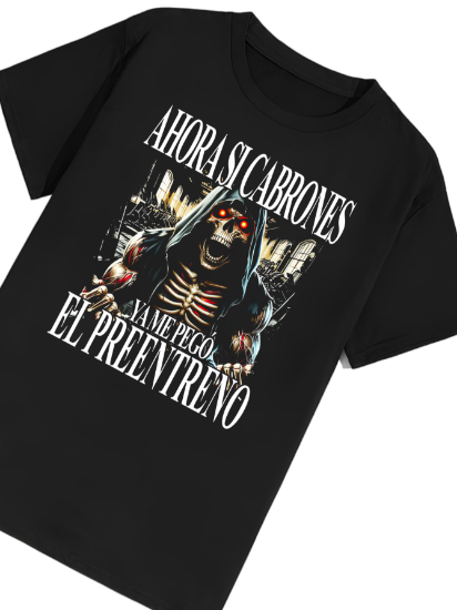 Imagen de Playera manga corta 100% algodón calacas chidas gym " Ya me pego el pre entreno" 