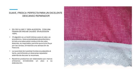 Imagen de FUNDA PARA ALMOHADA MATRIMONIAL 100% LINO Y 100 % ALGODON (VERDE ROJO MARMOL -ENCAJE CALADO BLANCO)