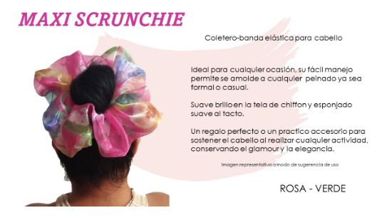 Imagen de MAXI SCRUNCHIE  CHIFON MULTICOLOR ROSA -VERDE
