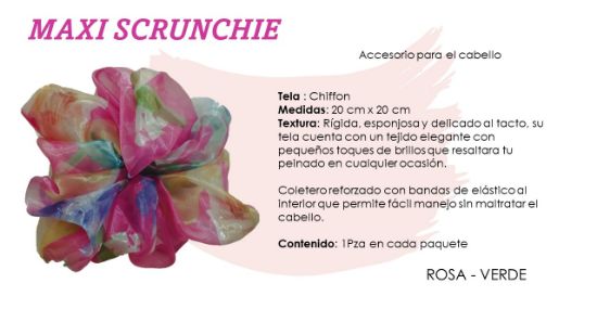 Imagen de MAXI SCRUNCHIE  CHIFON MULTICOLOR ROSA -VERDE