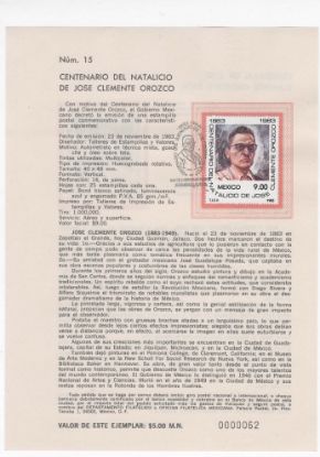 Imagen de HOJA CARNET PRIMER DÍA 1983 ESTAMPILLA JOSÉ CLEMENTE ORÓZCO AUTORETRATO 