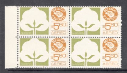 Imagen de SERIE MÉXICO EXPORTA BLOCK DE 4 ALGODÓN PRIMERA SERIE GOMA BRILLANTE FOSFORECENTE $5.60 AÉREO