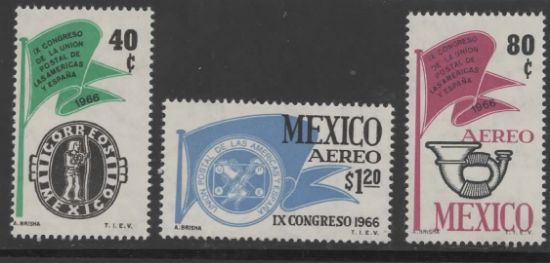 Imagen de SERIE COMPLETA ESTAMPILLAS CONGRESO POSTAL DE LAS AMÉRICAS Y ESPAÑA 1966 MÉXICO