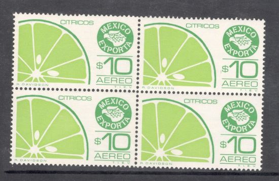Imagen de SERIE MÉXICO EXPORTA BLOCK DE 4 CÍTRICOS  SEGUNDA SERIE GOMA OPACA  FOSFORESCENTE $10.00 AÉREO MARCA DE AGUA