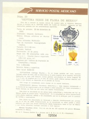 Imagen de HOJA CARNET PRIMER DÍA FLORA DE MÉXICO 1988 TEPEZCOHUITE Y HUITLACOCHE