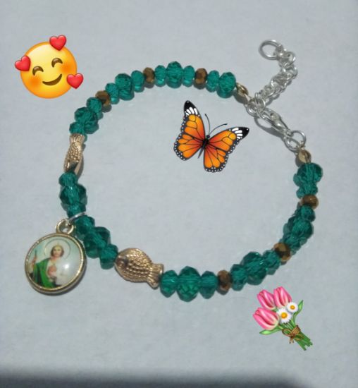 Imagen de PULSERA CRISTAL SAN BENITO, SAN JUDAS Y UNICORNIO