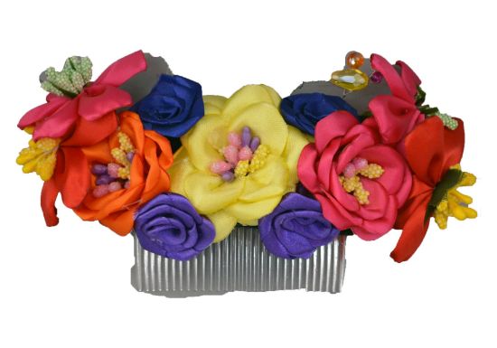 Imagen de tocado mexicano flores hechas a mano  de colores tehuana