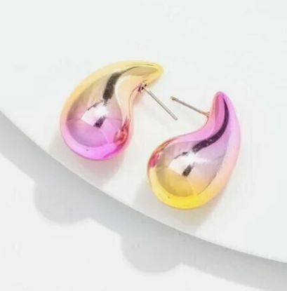 Imagen de Aretes Gota Bicolor Dorado- Rosa