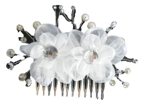 Imagen de tocado flores organza comunion graduacion peineta flores 