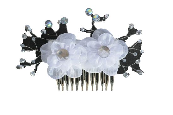 Imagen de tocado flores organza comunion graduacion peineta flores 