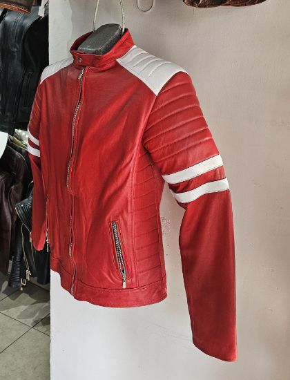 Imagen de Chamarra Piel Color Roja con vivos blancos