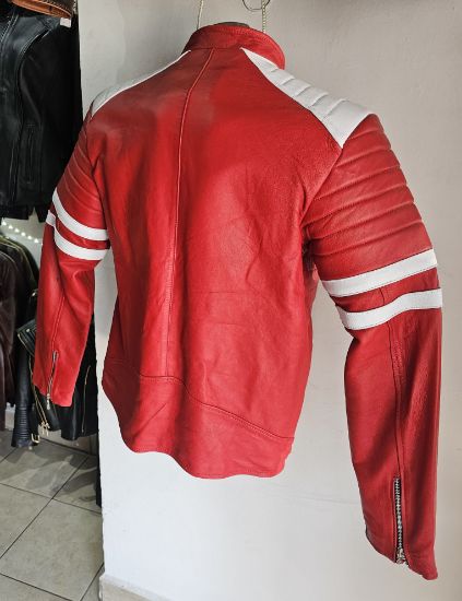 Imagen de Chamarra Piel Color Roja con vivos blancos