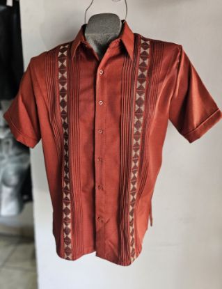 Imagen de Guayabera de Lino Terracota Manga Corta