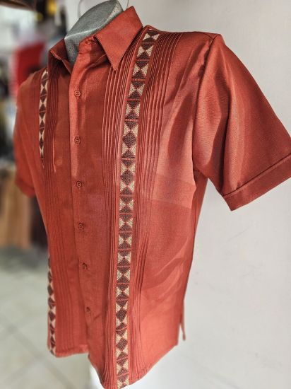 Imagen de Guayabera de Lino Terracota Manga Corta