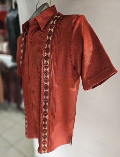 Imagen de Guayabera de Lino Terracota Manga Corta