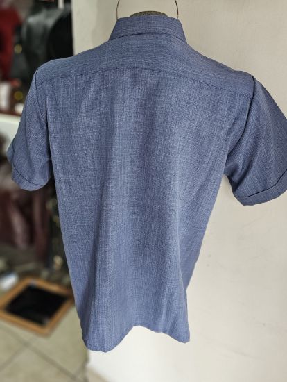 Imagen de Guayabera Azul de Lino con Manga Corta Modelo Tikal