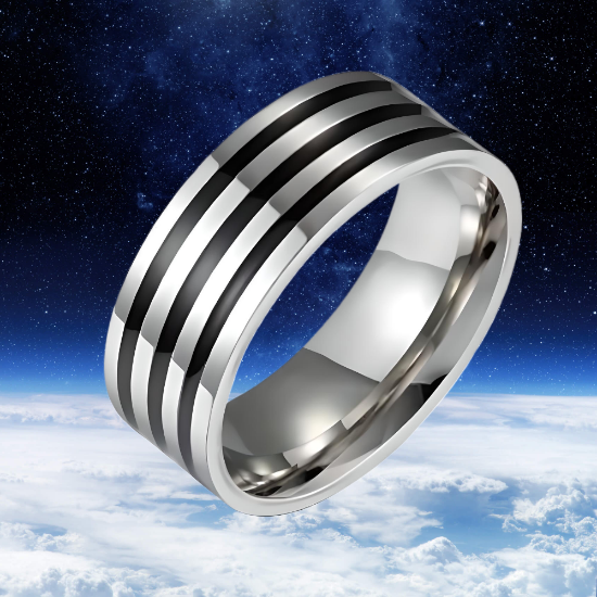 Imagen de 1 anillo Unisex acero inoxidable 3 bandas negras -+ 2 colores y 7 tallas para escoger Alta Durabilidad _Lopi740919-copiar