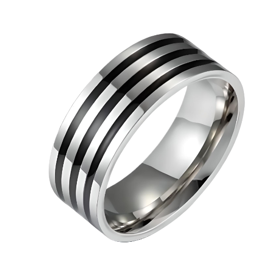 Imagen de 1 anillo Unisex acero inoxidable 3 bandas negras -+ 2 colores y 7 tallas para escoger Alta Durabilidad _Lopi740919-copiar
