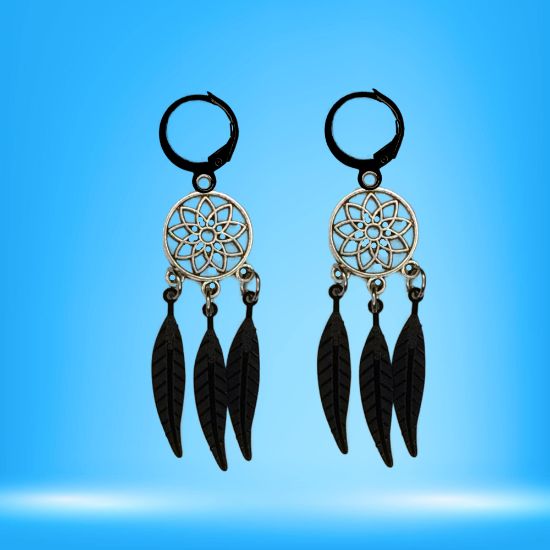 Imagen de + de 10 Modelos y Combinaciones de Colores de 1 Par de Atrapasueños Color Plata  Alta Durabilidad en Arracaditas Color Negro para Escoger x1