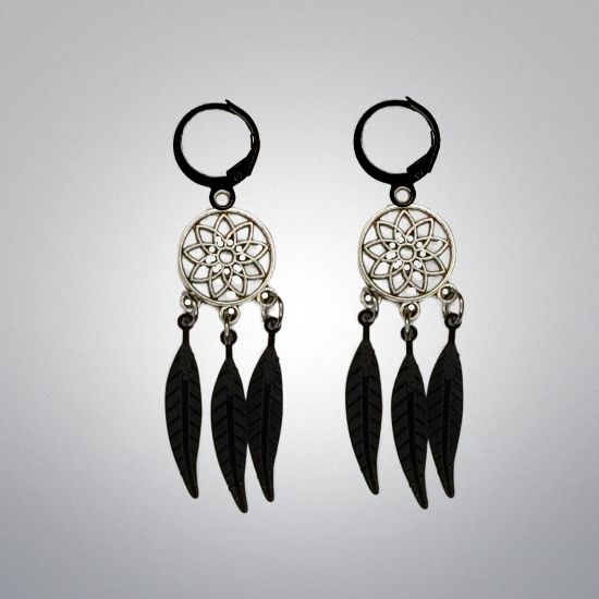 Imagen de + de 10 Modelos y Combinaciones de Colores de 1 Par de Atrapasueños Color Plata  Alta Durabilidad en Arracaditas Color Negro para Escoger x1