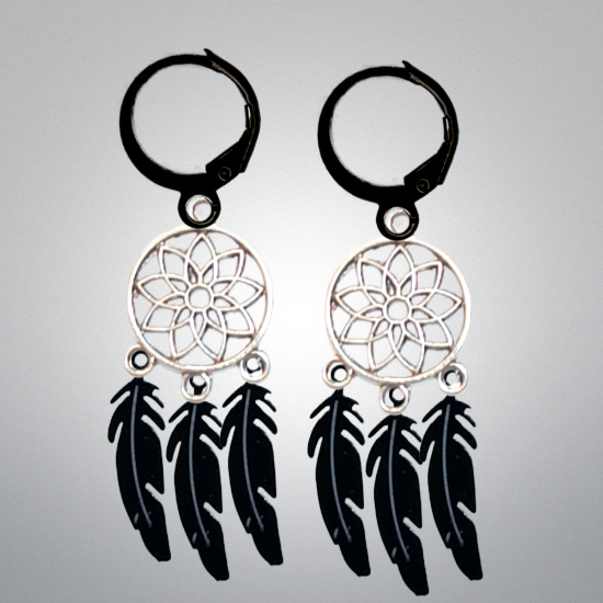 Imagen de + de 10 Modelos y Combinaciones de Colores de 1 Par de Atrapasueños Color Plata  Alta Durabilidad en Arracaditas Color Negro para Escoger x1