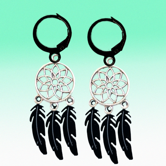 Imagen de + de 10 Modelos y Combinaciones de Colores de 1 Par de Atrapasueños Color Plata  Alta Durabilidad en Arracaditas Color Negro para Escoger x1