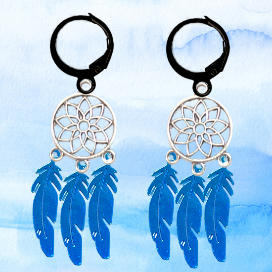 Imagen de + de 10 Modelos y Combinaciones de Colores de 1 Par de Atrapasueños Color Plata  Alta Durabilidad en Arracaditas Color Negro para Escoger x1