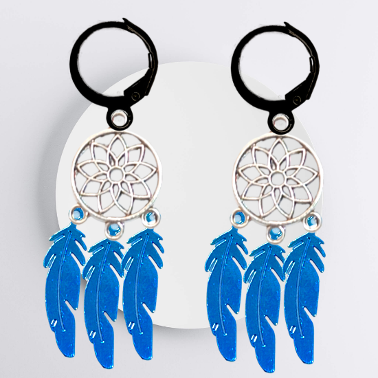 Imagen de + de 10 Modelos y Combinaciones de Colores de 1 Par de Atrapasueños Color Plata  Alta Durabilidad en Arracaditas Color Negro para Escoger x1