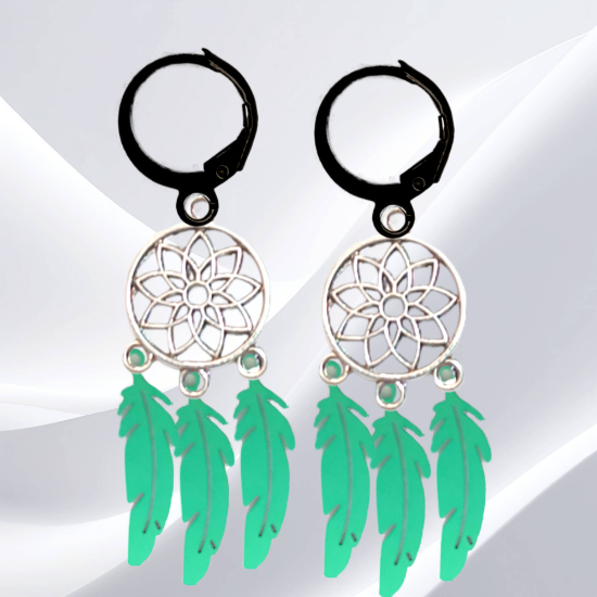 Imagen de + de 10 Modelos y Combinaciones de Colores de 1 Par de Atrapasueños Color Plata  Alta Durabilidad en Arracaditas Color Negro para Escoger x1