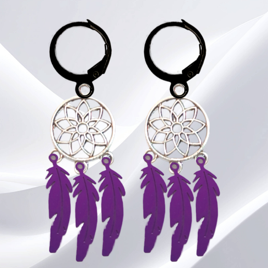 Imagen de + de 10 Modelos y Combinaciones de Colores de 1 Par de Atrapasueños Color Plata  Alta Durabilidad en Arracaditas Color Negro para Escoger x1