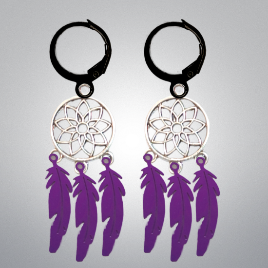 Imagen de + de 10 Modelos y Combinaciones de Colores de 1 Par de Atrapasueños Color Plata  Alta Durabilidad en Arracaditas Color Negro para Escoger x1