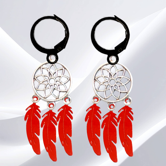 Imagen de + de 10 Modelos y Combinaciones de Colores de 1 Par de Atrapasueños Color Plata  Alta Durabilidad en Arracaditas Color Negro para Escoger x1