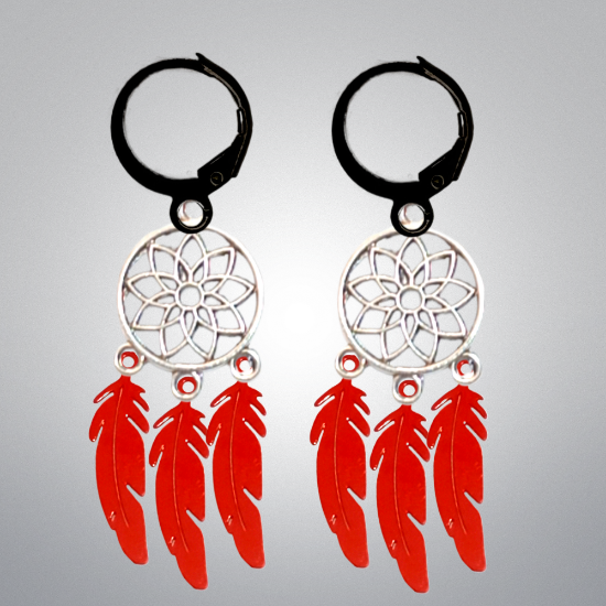 Imagen de + de 10 Modelos y Combinaciones de Colores de 1 Par de Atrapasueños Color Plata  Alta Durabilidad en Arracaditas Color Negro para Escoger x1