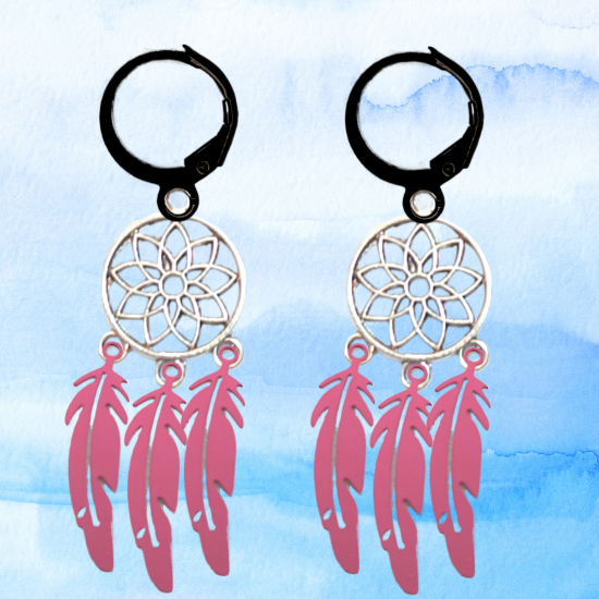 Imagen de + de 10 Modelos y Combinaciones de Colores de 1 Par de Atrapasueños Color Plata  Alta Durabilidad en Arracaditas Color Negro para Escoger x1